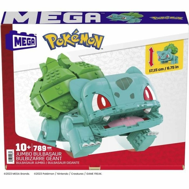 Конструктор Pokemon Mega Construx, Jumbo Bulbasaur, 789 части, многоцветно зелено, +10 години