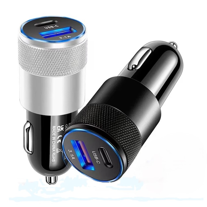 Incarcator adaptor auto Z102, PD&QC 3.0, incarcare rapida, 38 W, 1xport Tip C, 1xport USB