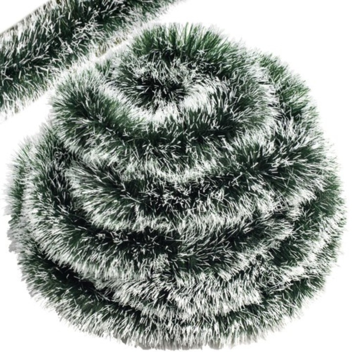 Дълъг и дебел гирлянд за елха / верижка за елха 6 метра / 15 см бяло зелено