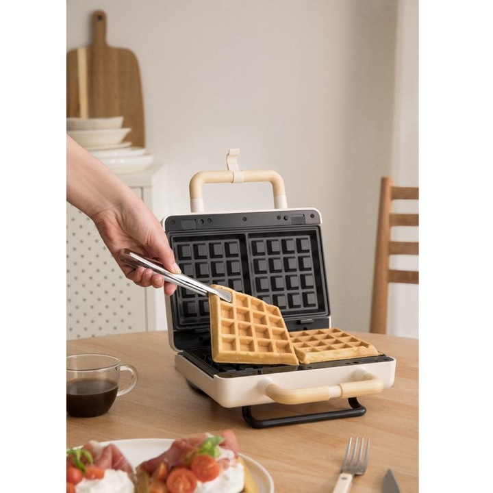 Уред за гофрети CREATE 3в1, Stone Studio, 3 комплекта незалепващи плочи, светлинен индикатор, термостат, регулируема температура, защита от прегряване, неплъзгаща се основа, лесна за почистване, крем