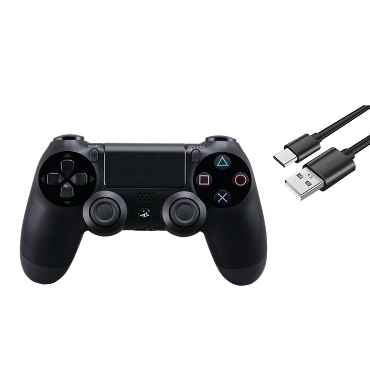 PS4 vezeték nélküli vezérlő, doubleshock-J01, kompatibilis, PS-TV és PS Now, vibráció, töltőkábel mellékelve, fekete, HAPPY JOKER