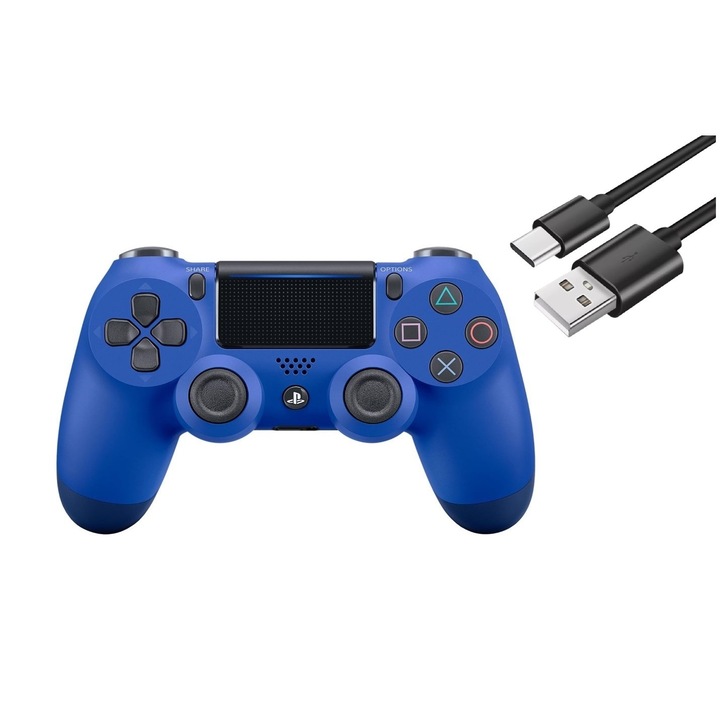 PS4 vezeték nélküli vezérlő, doubleshock-J01, kompatibilis, PS-TV és PS Now, vibráció, töltőkábel mellékelve, világoskék, HAPPY JOKER