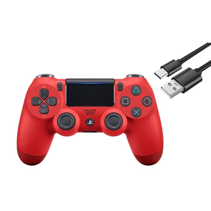 PS4 vezeték nélküli vezérlő, doubleshock-J01, kompatibilis, PS-TV és PS Now, vibráció, töltőkábel mellékelve, piros, HAPPY JOKER