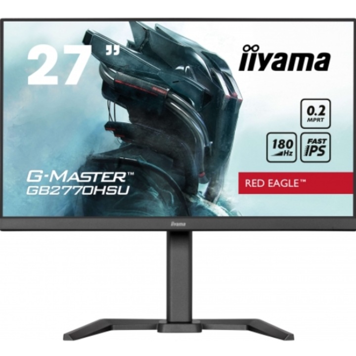 Monitor Gaming Fast IPS LED Iiyama 27" GB2770HSU-B6, Full HD (1920 x 1080), HDMi, DisplayPort, Boxe, Pivot, 0.2 ms, 180 Hz (Negru)