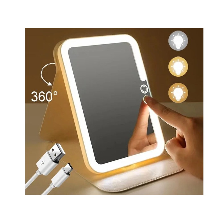 Oglinda cosmetica iluminata cu LED, cu carcasa tip suport vertical, 17x11.5x1.2cm