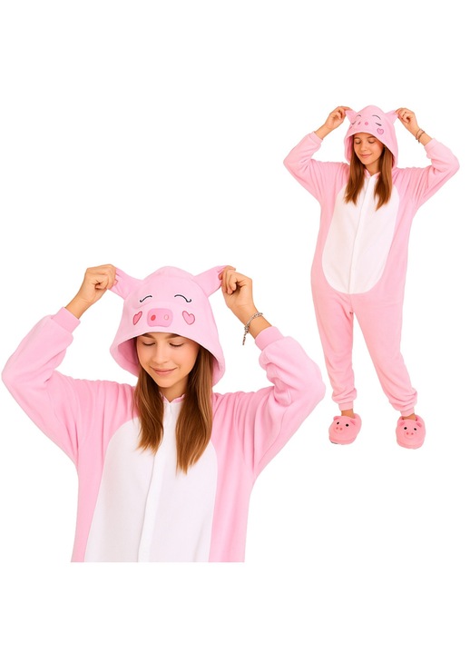 Pijama Unisex Tip Onesie, Nerd Hunters, Kigurumi Porc, Multicolor, Desene animate