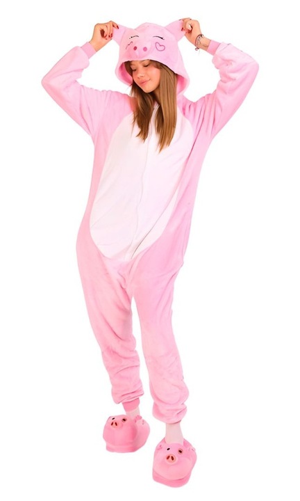 Pijama Unisex Tip Onesie, Nerd Hunters, Kigurumi Porc, Multicolor, Desene animate