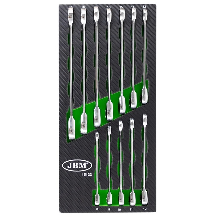 Set 12 chei combinate cu clichet JBM, tava EVA carbon, deschidere chei 8-19 mm