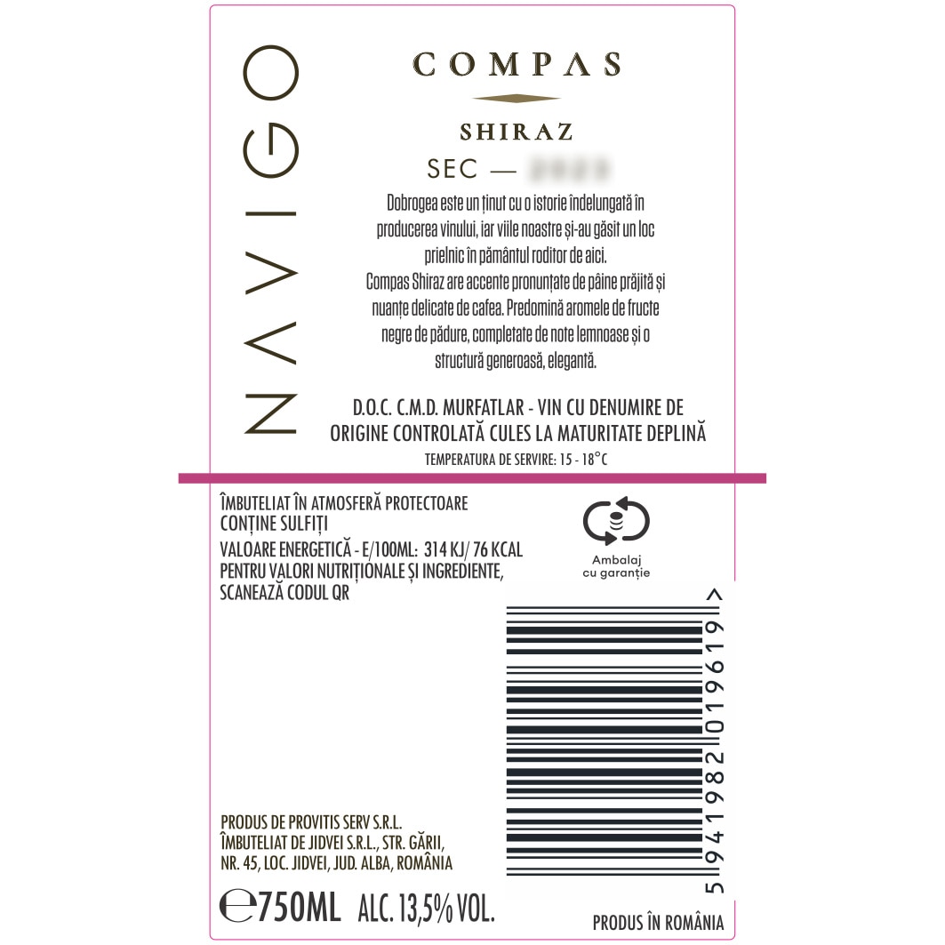Vin Rosu Navigo Compas Shiraz, Sec, 0.75l - eMAG.ro