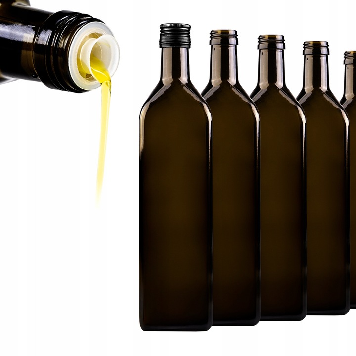 Комплект бутилки с диспенсър, SuperButelki, стъкло, херметично затваряне, идеални за олио и различни напитки, квадратна форма, 30,2 x 7,2 см, маслинено зелено