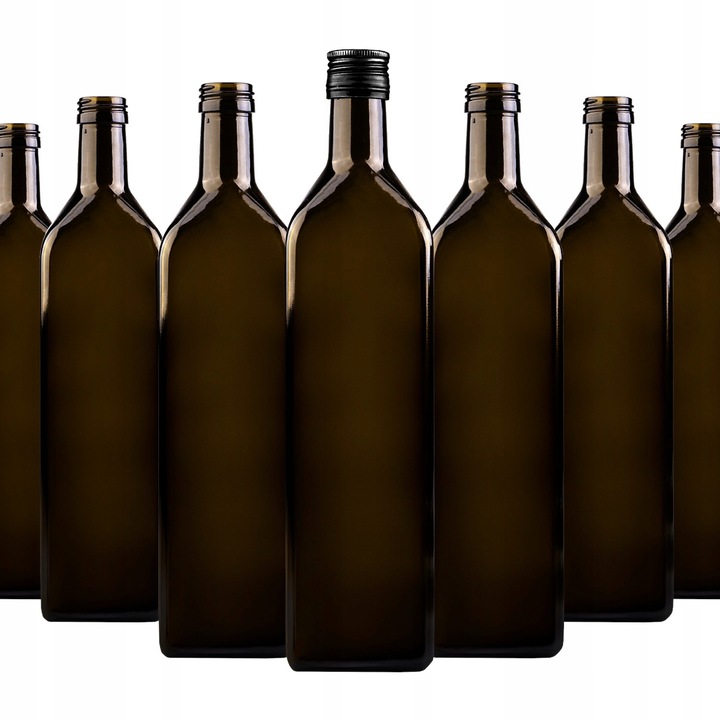 Set Sticla Marasca 1000 ml Verde Maslin, Superbutelki, Sticla, Forma Patrata, Design Subtire, Capac Cu Diametru De 31.5 mm, Inchidere Hermetica, 30.2 x 7.2 cm, Verde Maslin