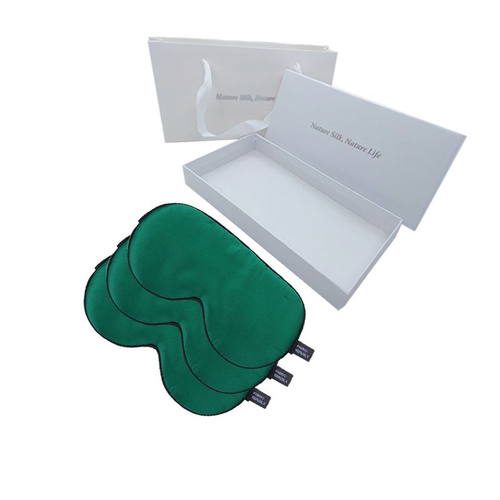 Set 3 Masca pentru ochi, pentru dormit, 100% matase naturala, 19 Momme, in Cutie Cadou Premium, Permeabila la Aer, suplete, antialergenica, reglabila, blocheaza lumina in totalitate, pentru un somn linistit, verde