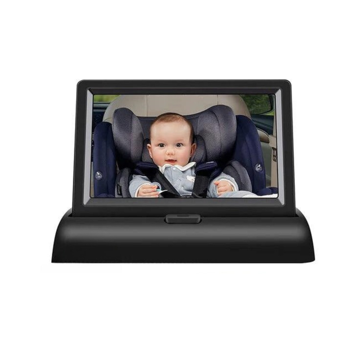 HD autós videokamera csecsemők és gyermekek megfigyeléséhez az autó hátsó ülésére, babafigyelő 1080p felbontással, 5 hüvelykes LCD, Purpley®, éjjellátó funkcióval, 12 V-os tápegység