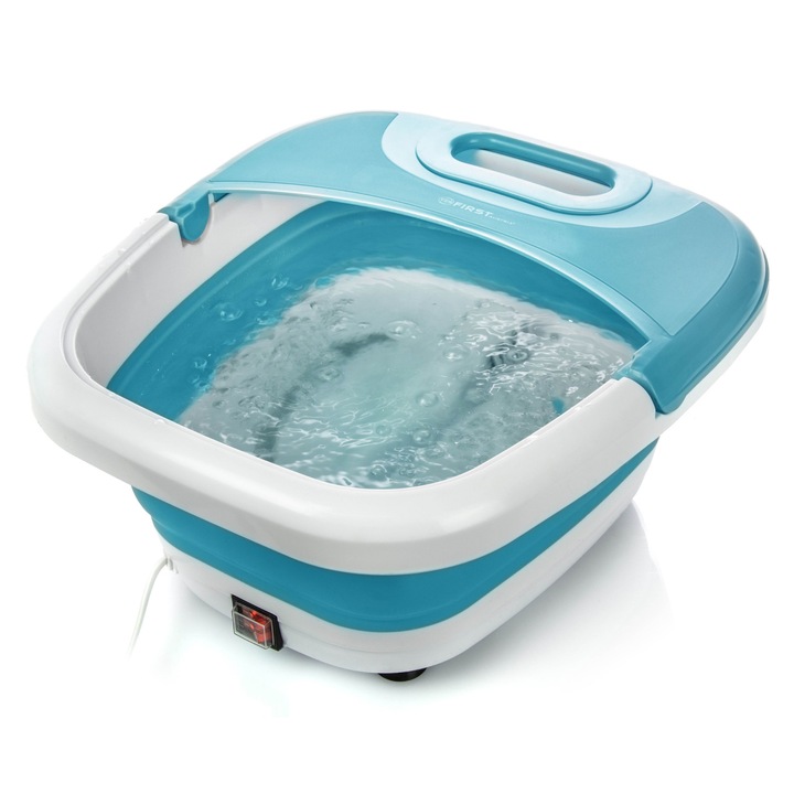 Cada de masaj pentru picioare TZS First Austria 450W, Pliabila, vibratii & bule, infrarosu, incalzire, 8 role, 3 accesorii – Albastru