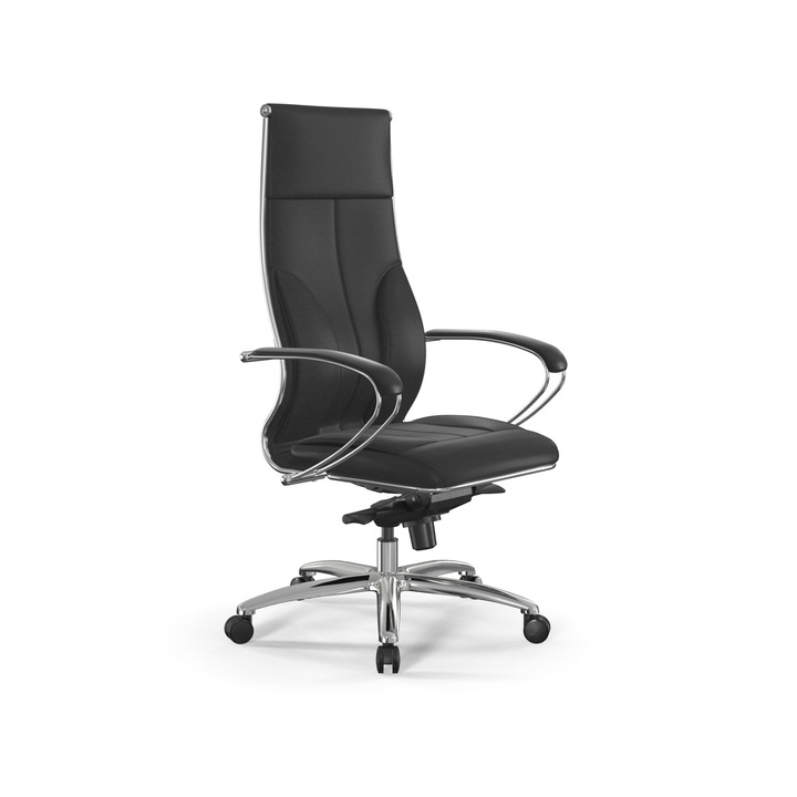 Scaun birou ergonomic Ergofuture Samurai Black Edition Infinity, Piele perforata Infinity respirabila sezut si spatar, Spatar inalt, Tetiera Piele integrata, Cotiere din otel acoperite cu piele