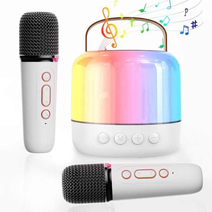 SMART TabbyBoo MK1 караоке микрофон за деца и възрастни, с отделен високоговорител, безжичен, преносим за партита, MP3 плейър, microSD карта, bluetooth, бял