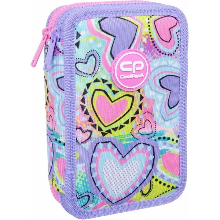 Ученически несесер с пособия CoolPack Jumper 2 Pastel Hearts, 19.5 x 12.5 x 5 cm, Многоцветен