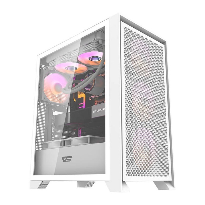 DRX70 MESH PC кутия, DarkFlash, 4 RGB вентилатора, Middle Tower, 462 x 230 x 396 mm, бял
