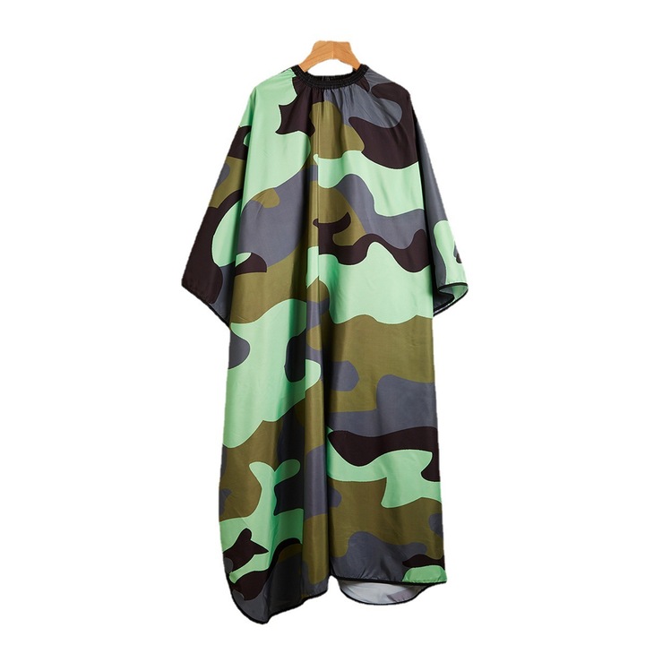 HERUSI hajvágó pelerina zöld-barna khaki terepmintás 160x140cm állítható fém csattal