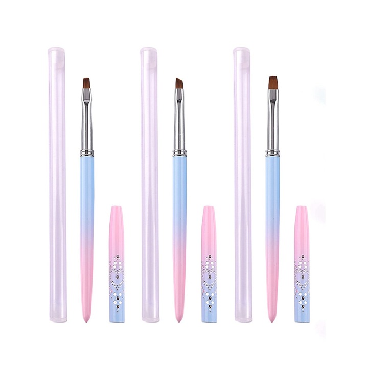 3 db QttvbTna köröm ecsetből álló készlet, nejlon hegy, tarka színátmenet