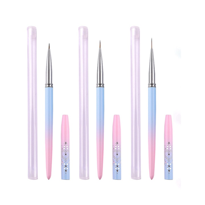 3 db ecset készlet körömművészethez, QttvbTna, nylon hegy, sokszínű gradiens, fém nyél