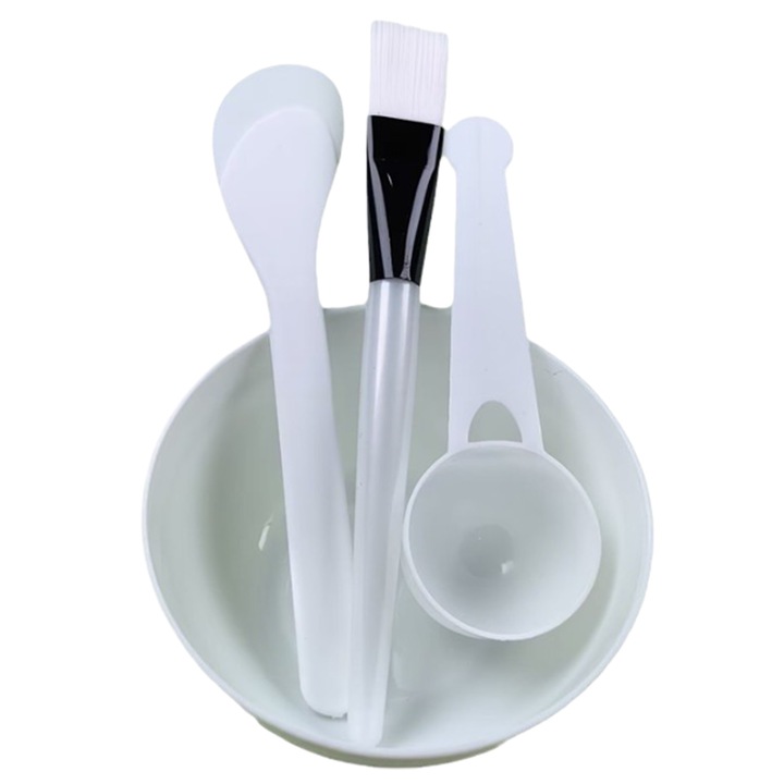Set bol si spatule pentru masca faciala, QttvbTna, Polipropilena, Alb