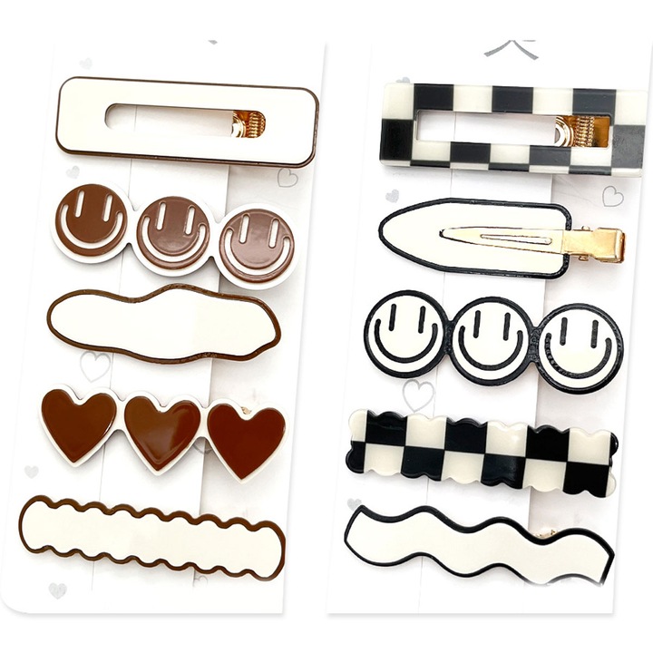 Gyöngyházfényű hajkiegészítő szett: rinocérosz hajcsat, medve hajcsat, tépett hajcsat, szófeliratos hajcsat