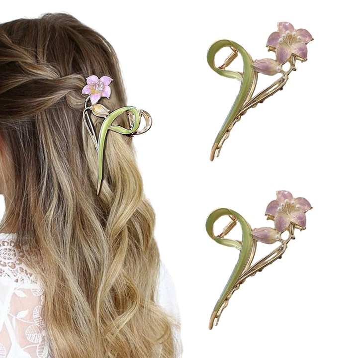 2 darabos QttvbTna hajcsat szett, ötvözet, virágminta, 11,6x6,5 cm