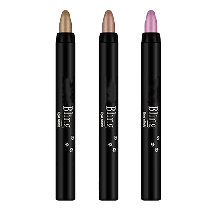 3 db-os szemhéjpúder készlet, Bling, vízálló, többszínű, fényes, 11,8x1,2 cm