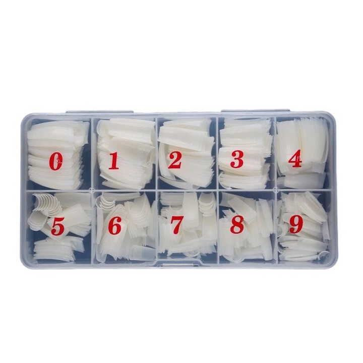 Műköröm készlet, QttvbTna, 500 darab, 10 méret, ABS, átlátszó