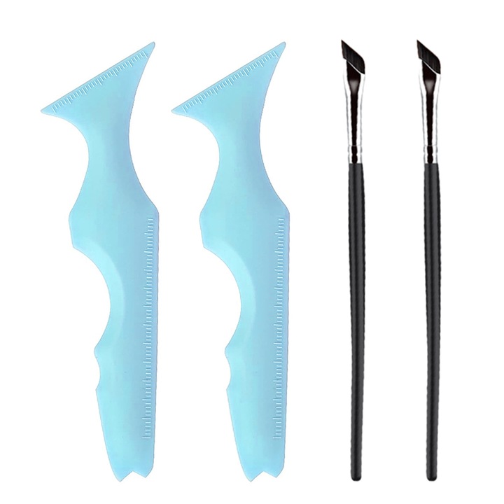 Sablon eyeliner silicon reutilizabil HERUSI 5 in 1 albastru cu pensula unghiulara
