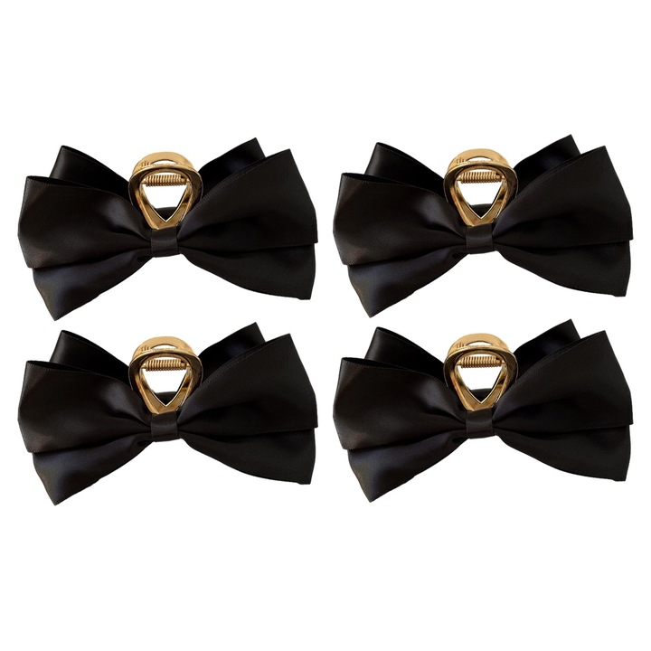 Комплект 4 шноли за коса с панделка, QttvbTna, акрил, черно/бежово/каки