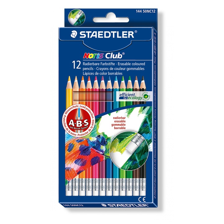 Цветни моливи Staedtler NC 144 50 с гума, 12 цвята, съдържа 2 броя в опаковка