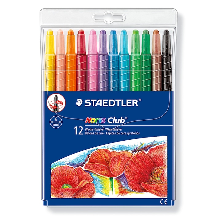 Пастели Staedtler Noris Club Twister 221, 12 цвята, съдържа 3 броя в опаковка