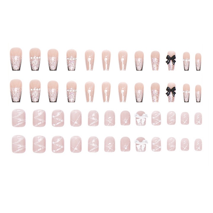 False Nails 2 készlet QttvbTna, Short Round Design, ABS Resin, Multicolor