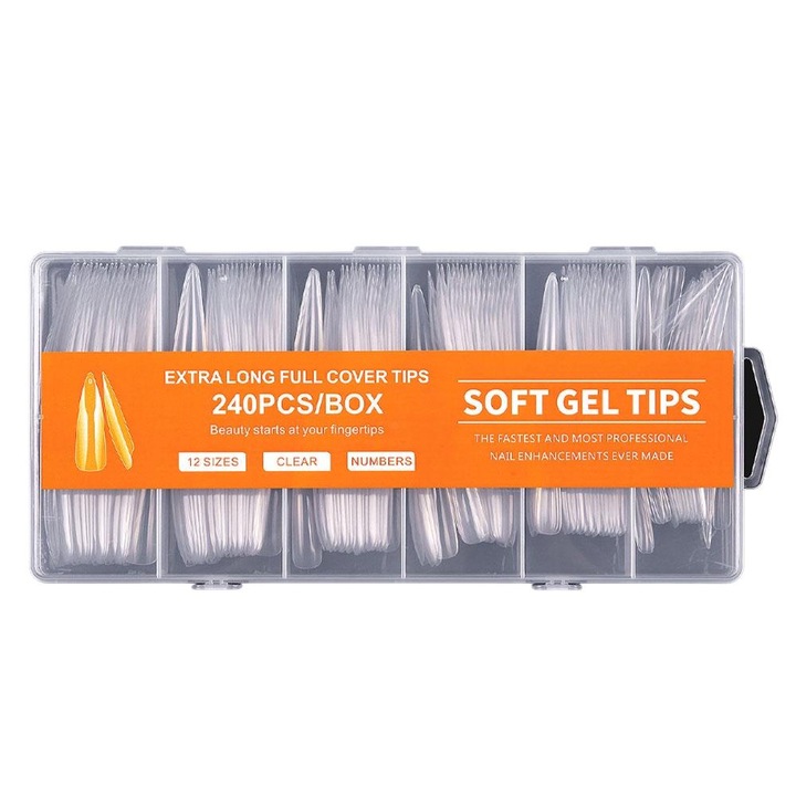 240 db műköröm készlet, QttvbTna, átlátszó, 25,5x12x1,7 cm