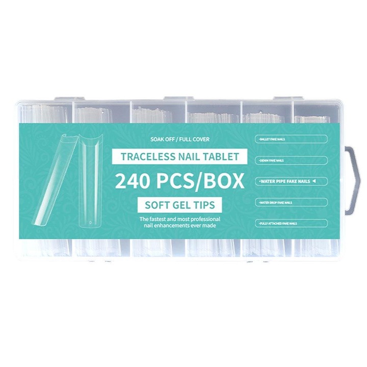 240 db műköröm készlet QttvbTna, átlátszó, 25,7x12,3x1,8 cm