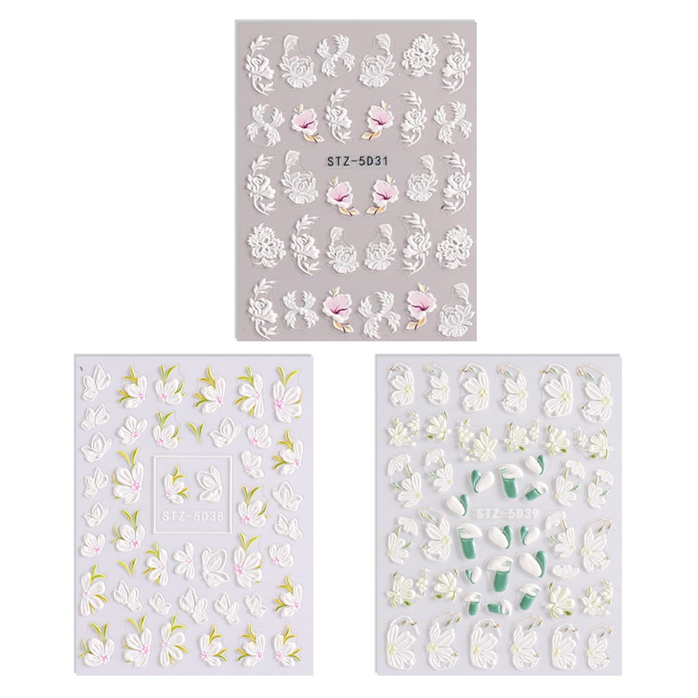 Комплект от 3 5D фолиа за стикери за нокти, QttvbTna, самозалепващи се, многоцветни