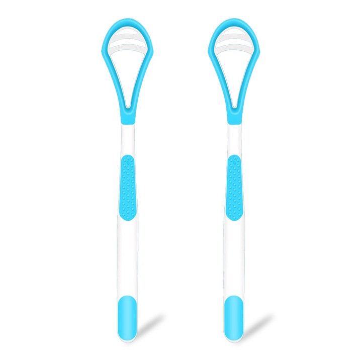 2 db QttvbTna nyelvkefe készlet, puha és kemény gumi, kék/fehér, 18x2,9x1 cm