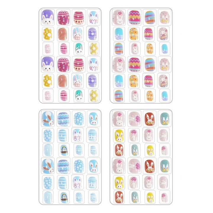 4 doboz műköröm készlet gyerekeknek, QttvbTna, húsvéti téma, többszínű