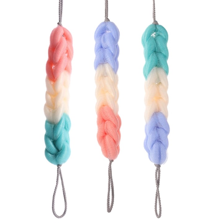 Комплект от 3 QttvbTna гъби за баня, ексфолиращи с връв за гръб, многоцветни