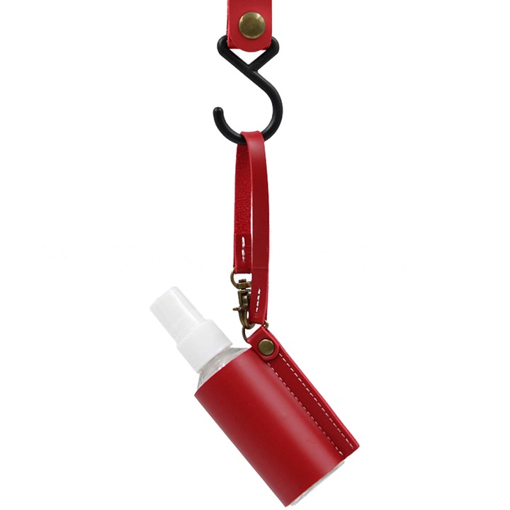 Set sticla spray reincarcabila cu carcasa piele ecologica, rosu, 60ml