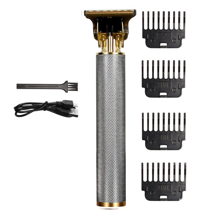 Машинка за подстригване QttvbTna, T-Blade Zero Gap, USB зареждане, метален корпус, черен
