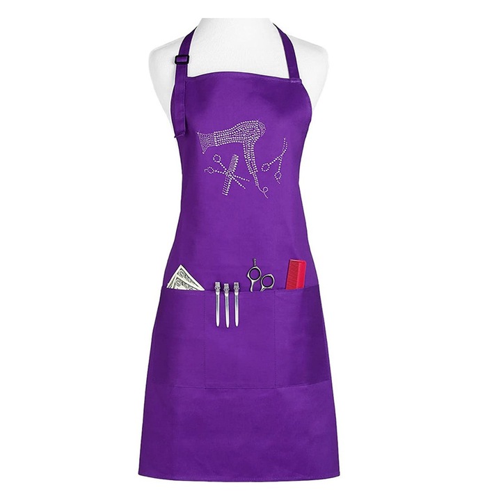 Sort de coafor, cu 3 buzunare, legaturi lungi, mov