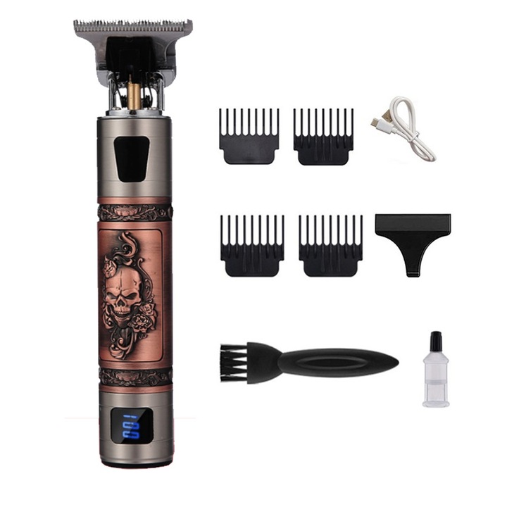 Машинка за подстригване QttvbTna, острие от титаниева сплав, LCD екран, USB акумулаторна, безшумна, черна