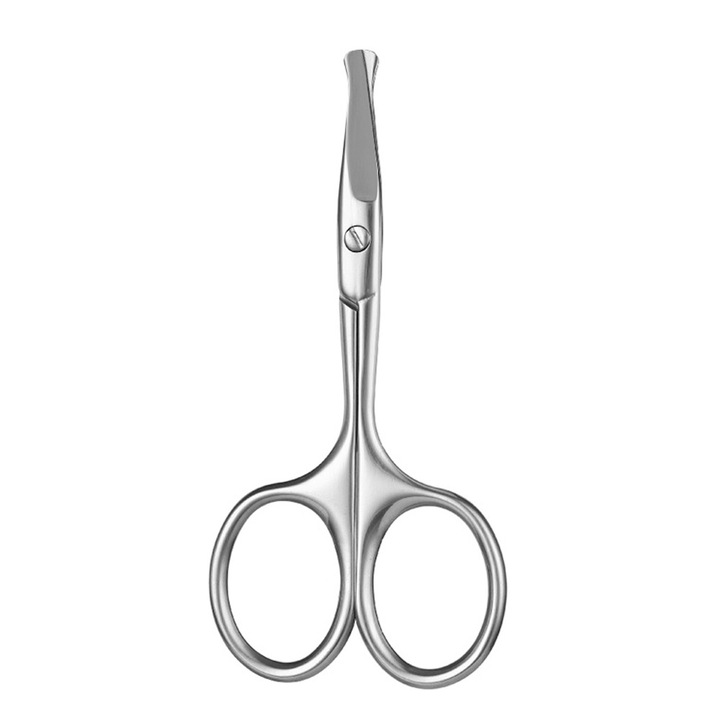 Foarfeca profesionala pentru tuns par nas, din otel inoxidabil, design ergonomic, varf rotund, argintiu