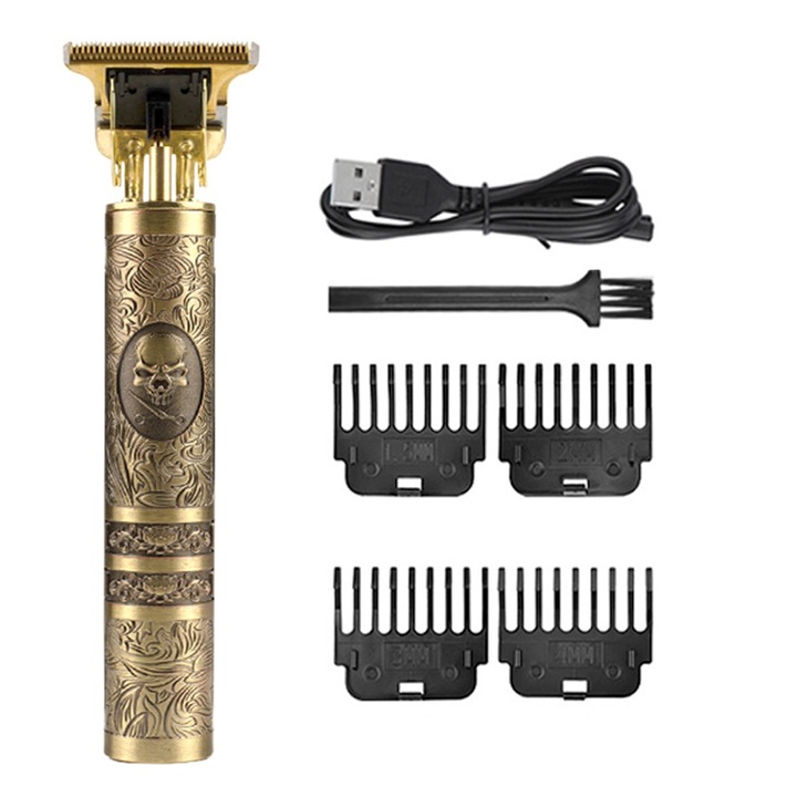 Машинка за подстригване QttvbTna, стоманени остриета, USB бързо зареждане, комплект 3 гребена, ниско ниво на шум, Черен
