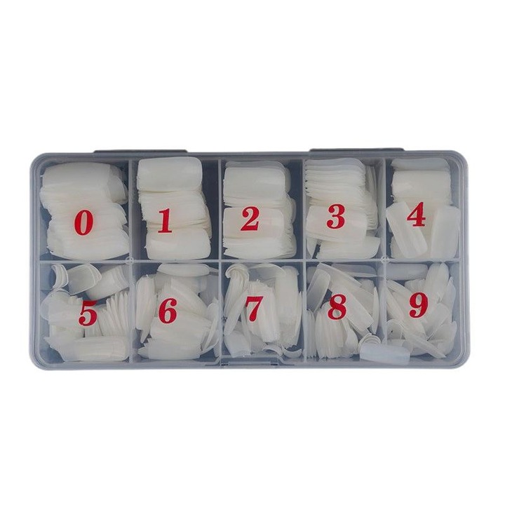 Műköröm készlet QttvbTna, 500 darab, 10 méret, ABS, természetes szín