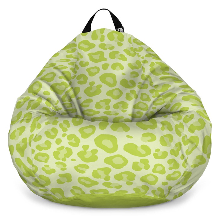 Fotoliu Updeco Puf Bean Bag tip para L, impermeabil, indoor/outdoor, sac interior, cu maner, 80 x 80 x 55 cm, Leopard Green