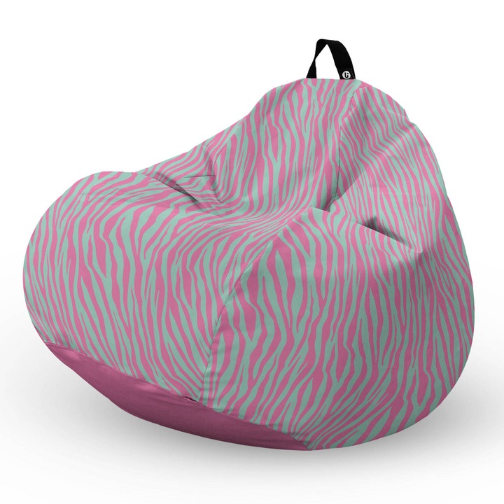 Fotel Updeco Pouf Babzsákfotel, Körte L típus, vízálló, szobai/szabadtéri, belső táska, fogantyúval, 90 x 80 x 60 см, Zebra kék